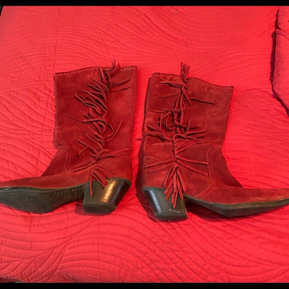 Red Suede 2 1/2 inch heel Cowboy Boots.